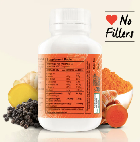 Organic Turmeric + Capsules (Vegan) 120 Capsules