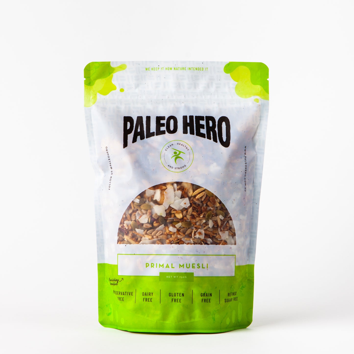 Paleo Hero Primal Muesli package on a white background