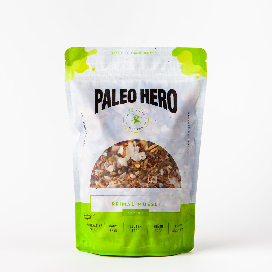 Paleo Hero Primal Muesli package on a white background