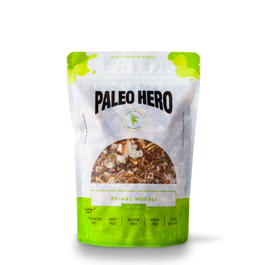 Package of Paleo Hero Primal Muesli on a white background