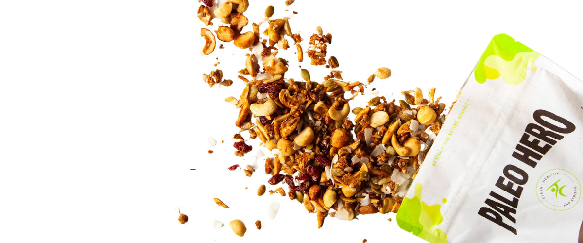 Primal Muesli spilling from a Paleo Hero pouch